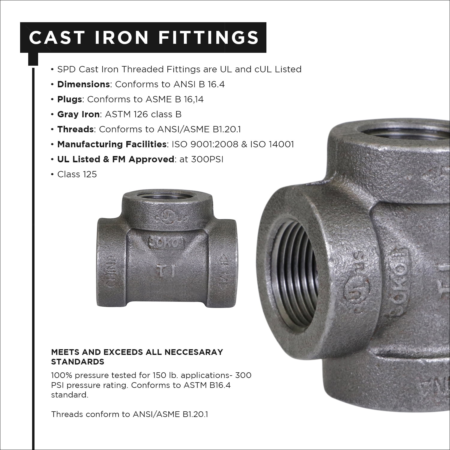 Supply Giant 1" Black Pipe Fitting Tee for Industrial Piping or DIY Projects, Cast Iron