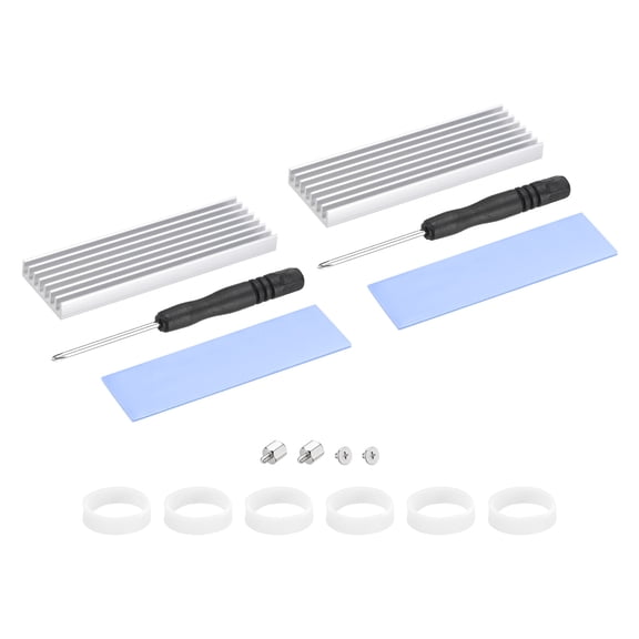 Uxcell 2 Pack M.2 2280 Nvme SSD Heatsink Cooler Alloy Aluminum w Screwdriver Kit,1mm Thermal Pad,70*22*6mm, Silver