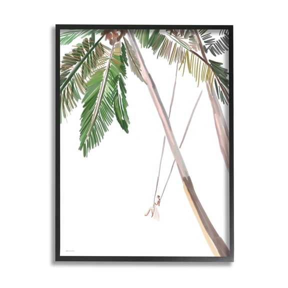 Stupell Industries Girl Swinging Tropical Palm Trees Casual Design Graphic Art Black Framed Art Print Wall Art, Design by Amelia Noyes