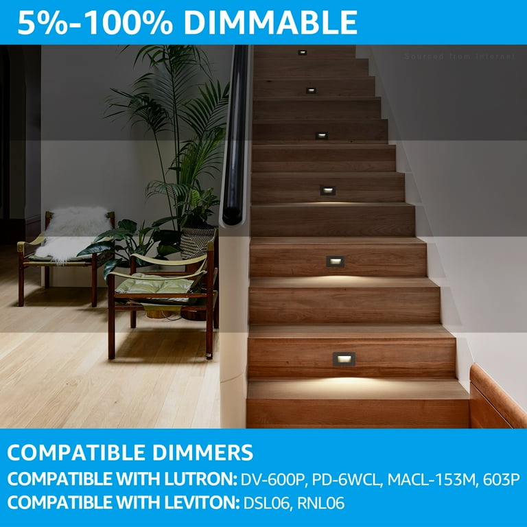 LEONLITE 3 Pack 3CCT 120V LED Step Lights Dimmable CRI90 Indoor Outdoor Stair Light 3000K 4000K 5000K Selectable Die cast Aluminum