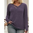 thumbnail image 4 of NISVIYA Winter Womens Plus Size Sweaters Blouses Elegant Long Sleeve Chic V Neck Pullover Purple, 4 of 6