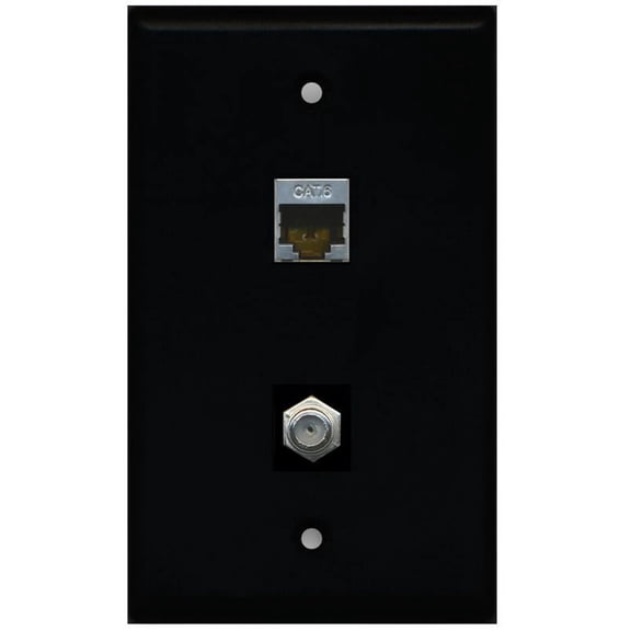 RiteAV 1 Gang Wall Plate (Black) 2 Port - Cat6 (Shielded) Coax (Black)