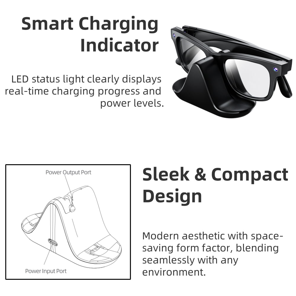 Ray-ban Meta Glasses Charging Station for RW4006/RW4008 with Fast USB-C Charging & LED Indicator Black Accessory