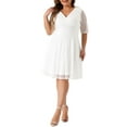 thumbnail image 2 of Agnes Orinda Women's Plus Size Valentines Day Cocktail Party Wedding Dress V Neck Lace Swing Midi Dresses 3X White, 2 of 6