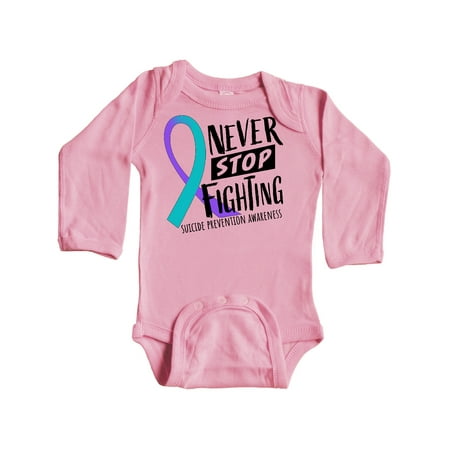 

Inktastic Never Stop Fighting Suicide Prevention Awareness Ribbon Gift Baby Boy or Baby Girl Long Sleeve Bodysuit