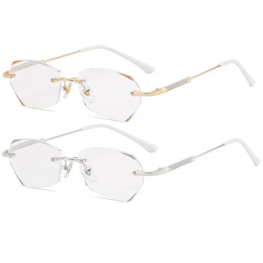 2 Pairs of Womens Fashion Blue Light Blocking Rimless Reading Glasses, Metal Readers