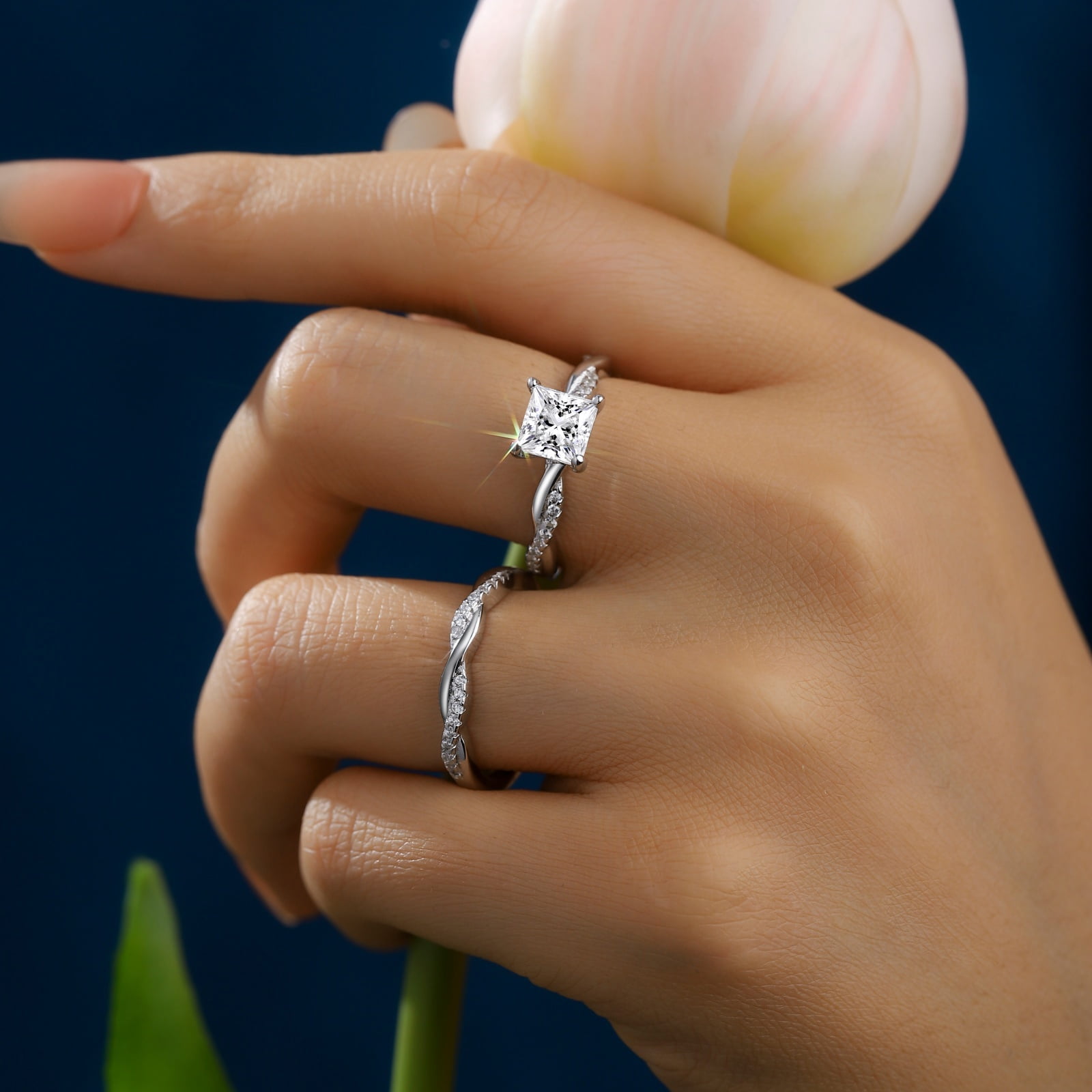 SFTING Engagement Rings for Woman 925 Sterling Silver Wedding Woman Rings 5A CZ Princess Cut Size 8