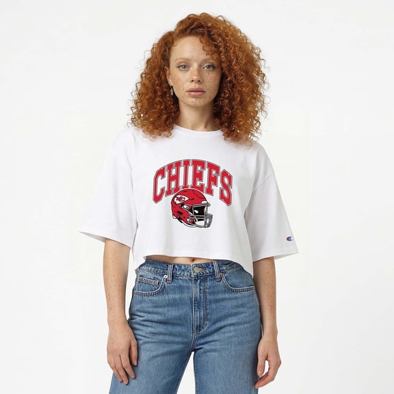 Women's Champion White Kansas City Chiefs Boyfriend Cropped T-Shirt