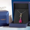 thumbnail image 5 of 925 Silver and 10K Yellow Gold Red Created Ruby and Pink Created Sapphire & Lab Grown Diamond Pendant Necklace for Women | 13.42 Cttw | Gemstone July Birthstone | Pear Shape 18X13MM | With 18" Chain, 5 of 6