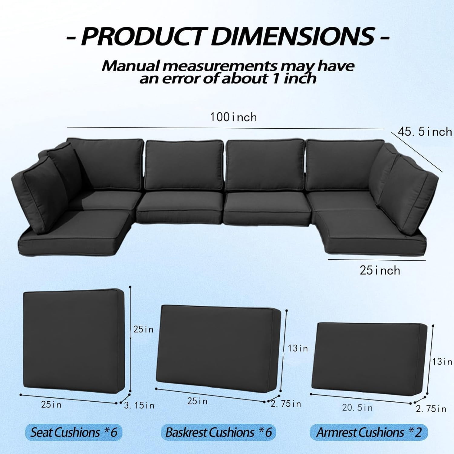 FKS LIFE Outdoor Replacement Cushions for Patio Furniture, Water-Resistant Sofa Cushion for 6-Seat Rattan Wicker Sectional Patio Conversation Sets, 14-Piece Cushions Set for Outdoor