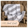 thumbnail image 3 of TiaGOC Chunky Knit Blanket Throw | 100% Hand Knit with Jumbo Chenille Yarn (50"x60", Gray and White Stripes), 3 of 6