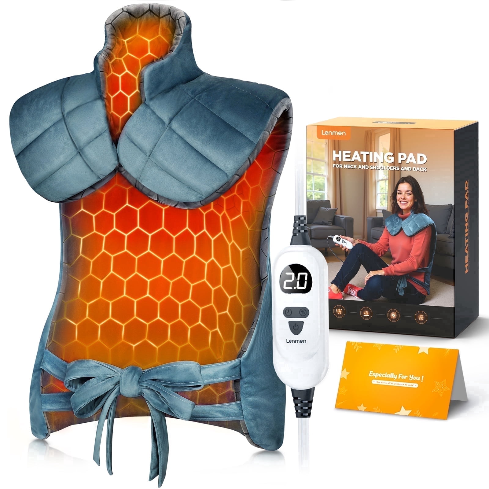 LENMEN Graphene-Infused Weighted Heating Pad Warm Compress for Neck Shoulder Back 25"x35" Blue