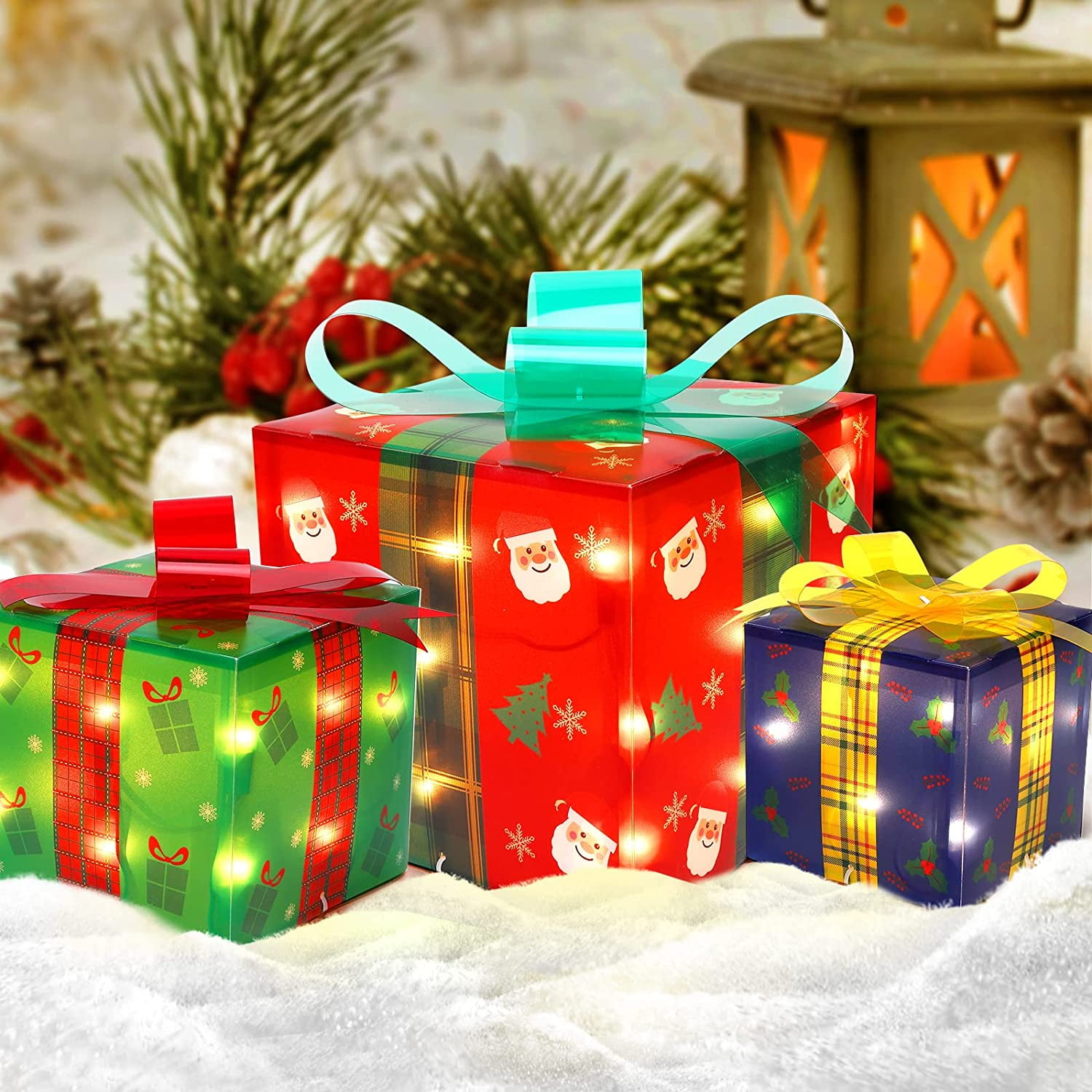 Christmas Decorations Lighted Gift Boxes, Set of 3 Gift Boxes (Large