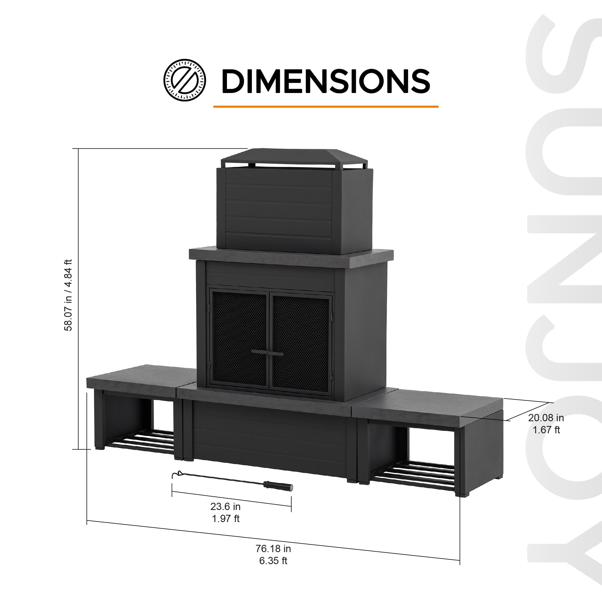 Sunjoy Outdoor Wood Burning Fireplace ,Steel Metal Fire Pit with Wood Storage and Chimney, Fireplace with Mesh Spark Screen Door & Fire Poker, for Patio Garden Deck Backyard