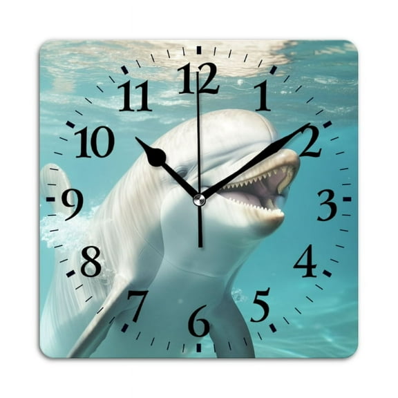 Square Wall Clock,Dolphin Smiling With Happy And Playful Expression,Silent Non-Ticking Wall Clock Decor for Home Office Kitchen Living Room Bedroom(10inch)