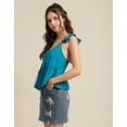 thumbnail image 2 of Moomaya Women Solid Ruffled Short Sleeves Top, Sweetheart Neck, Vacation Top, 2 of 8