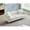 thumbnail image 3 of Gewnee Beige 3-Seater Velvet Accent Chair - Solid Eucalyptus Frame, Acrylic Crystal Legs, Removable Cushions & Pillows for Living Room/Bedroom, 3 of 10