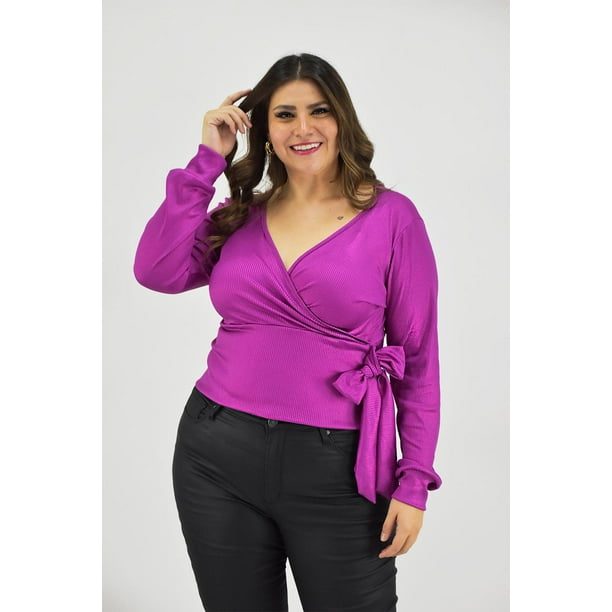 Blusa escote cruzado Roman Fashion Tallas Extras 11758 Magenta fucsia oscuro 42