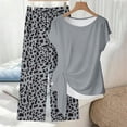 thumbnail image 5 of Maqroz Womens Summer Sets 2 Piece Outfits Print Tie Waist Short Sleeve Crew Neck Top and Long Pants Set Loose Summer Vacation Sets Gray S, 5 of 5