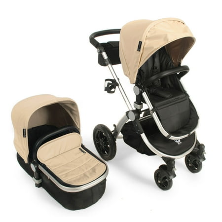 Babyroues Letour Avant Luxe Stroller with Bassinet Silver Frame, Tan Leatherette