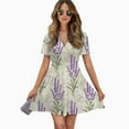 thumbnail image 2 of My Daily Lavenders Floral Vintage Women Dress V-Neck Short Sleeve Flowy Swing Party Midi Dress, 2 of 4