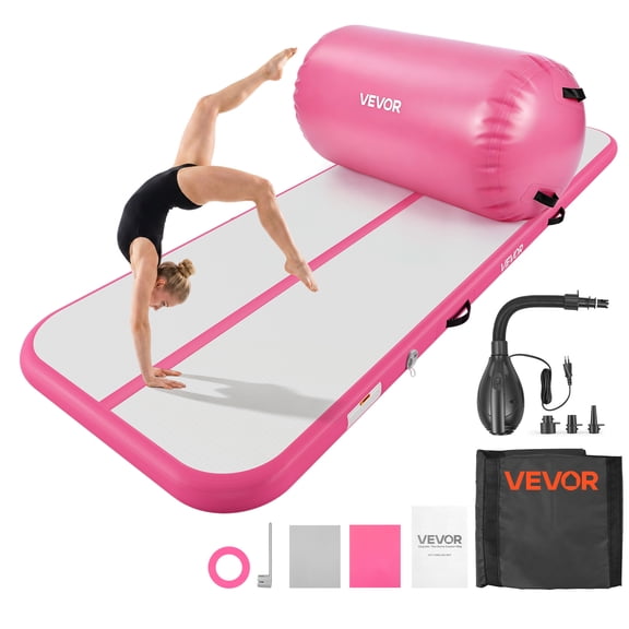 VEVOR Inflatable Gymnastics Air Mat with Air Barrel 10 ft Training Mats, 4 inches Thick Sturdy Tumble Track with Electric Pump, Tumbling Mat for Home Use/Gym/Outdoor/Yoga/Cheerleading, Pink