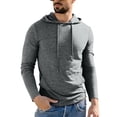 thumbnail image 2 of Pullover Long Sleeve Hoodies for Men Drawstring Lightweight Tight Fit Gym Sweatshirt with Pocket Solid Color Basic Sport Tops, 2 of 7