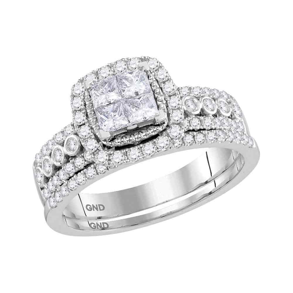 Jewels By Lux - 14kt White Gold Womens Princess Diamond Halo Bridal ...
