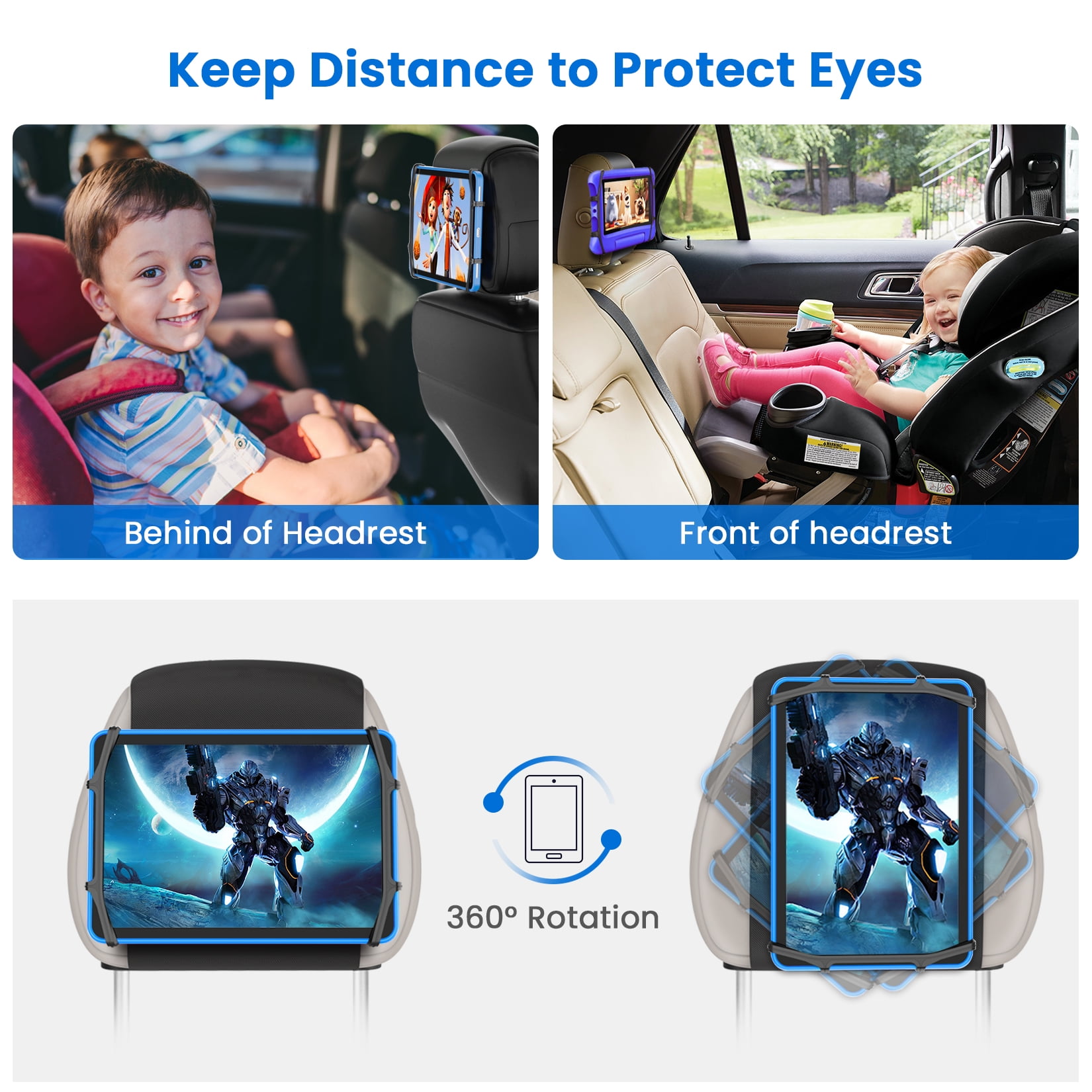 NUSICAN Car Headrest Tablet Holder, Adjustable Silicone Mount for