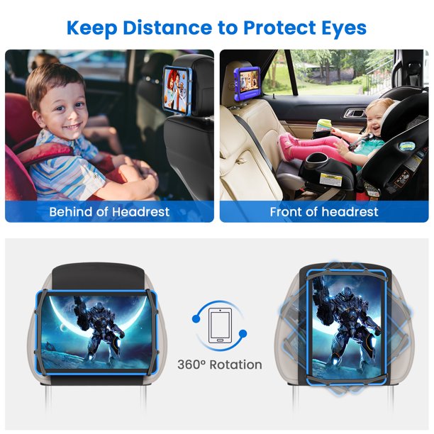 NUSICAN Car Headrest Mount, Anti-Slip Tablet Holder Adjustable for