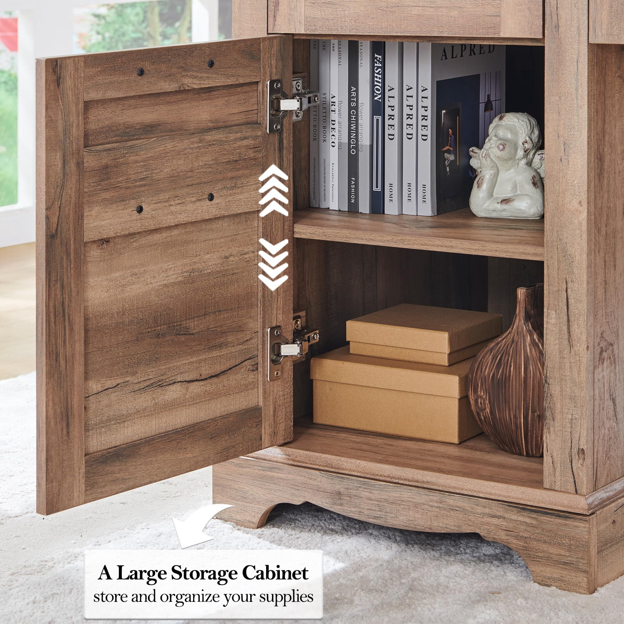 OKD Farmhouse Executive Desk, Rustic Office Desk with Charging Station and Keyboard Tray,Home Workstations with File Drawer, Storage Cabinet,Wood Computer Writing Desk, Natural Oak
