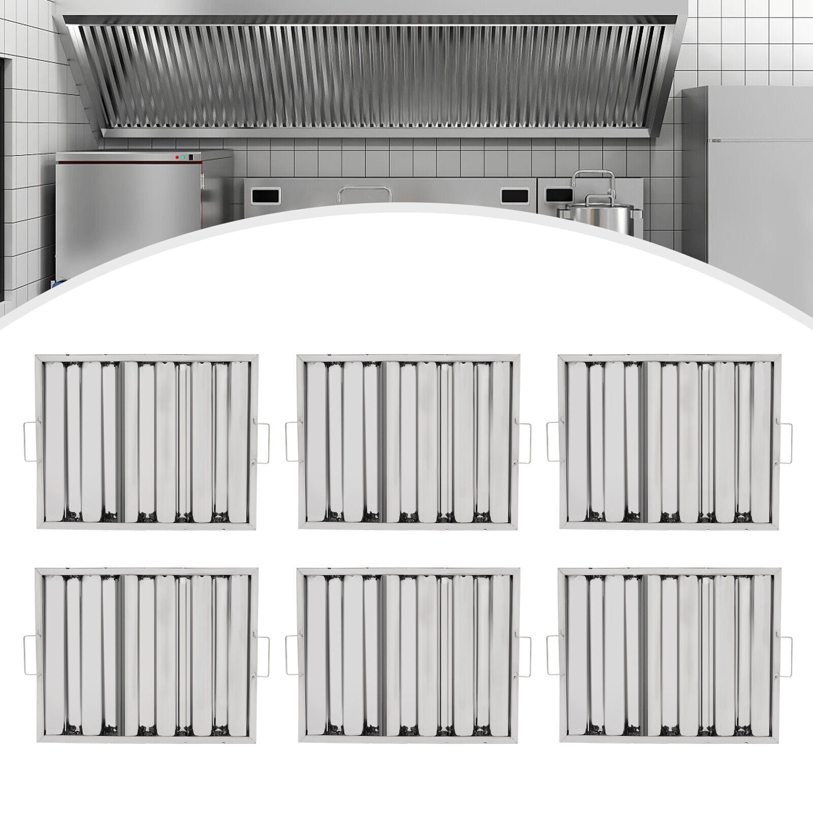 6PCS 19.5"x15.5" Stainless Steel Hood Grease Commercial Exhaust Filter Baffle For Commercial Range Hoods, Baffle Range Hoods