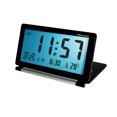 thumbnail image 1 of Reloj despertador LCD portátil con batería, visualización de fecha y temperatura, función de repetición, luz nocturna y estuche de cuero, 1 of 8