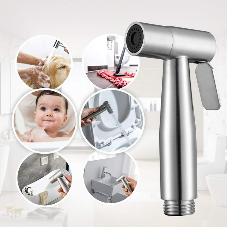 Handheld Bidet Sprayer for Toilet Warm Water, WiPPhs Stainless Steel  Brushed Nickel Bidet Hand Held Sprayer with Brass Hot and Cold Mixing  Valve