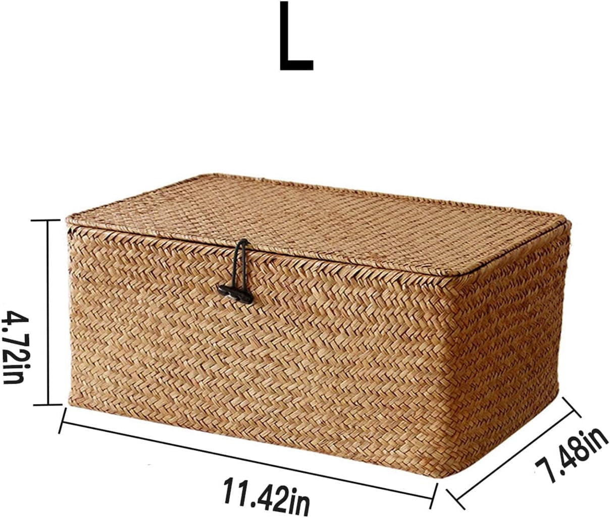 PandaTop Baskets with Lids,Wicker Storage Woven Basket,Shelf Wardrobe Organizer 11.5 inch Hand- Woven Storage Basket Bins,Rectangular Household Organizer Boxes for Shelf Desktop Home Decor (Large)