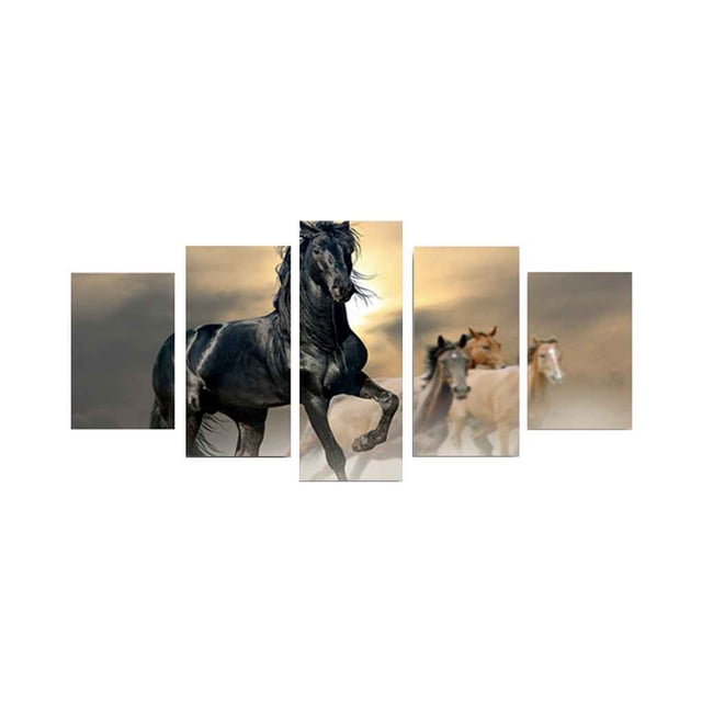 Varios patrones de caballos al galope, colores simples, lienzo sin marco, pinturas al óleo impresas, dibujos 5 paneles Methold JJ12342-01