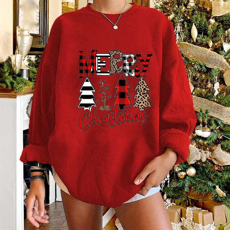 Frostluinai Ugly Christmas Sweaters For Women Funny Plus Size Chirstmas Print Pullover Shirt Christmas Clearance Items For Women Long Sleeve Pullover