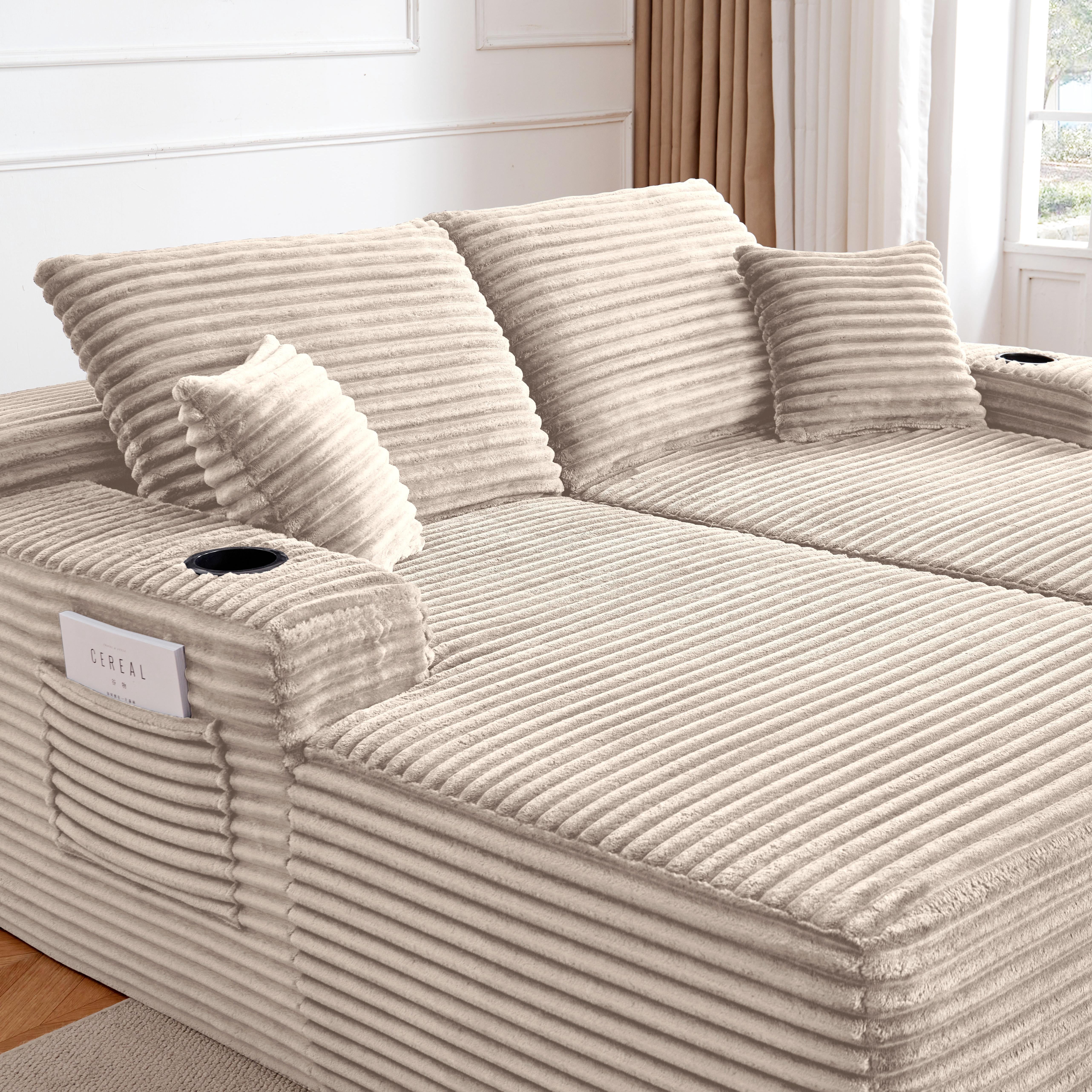 avobird 69" Cloud Loveseat, L-Shaped Modular Sofa with Deep-Seat Design, Comfortable 2 Seater Couch for Modern Living Room, Plush Fabric, Beige