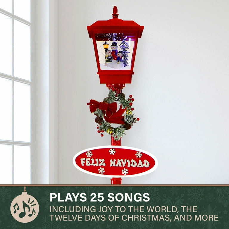 Fraser Hill Farm 5.9 ft Musical Snowy Christmas Lantern Red
