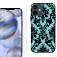 thumbnail image 1 of Slim-Fit Protective Phone Case (Black) compatible with iPhone 12 / iPhone 12 Pro, with Tempered Glass Screen Protector, by OneToughShield ® - Victorian Blue/Black, 1 of 3