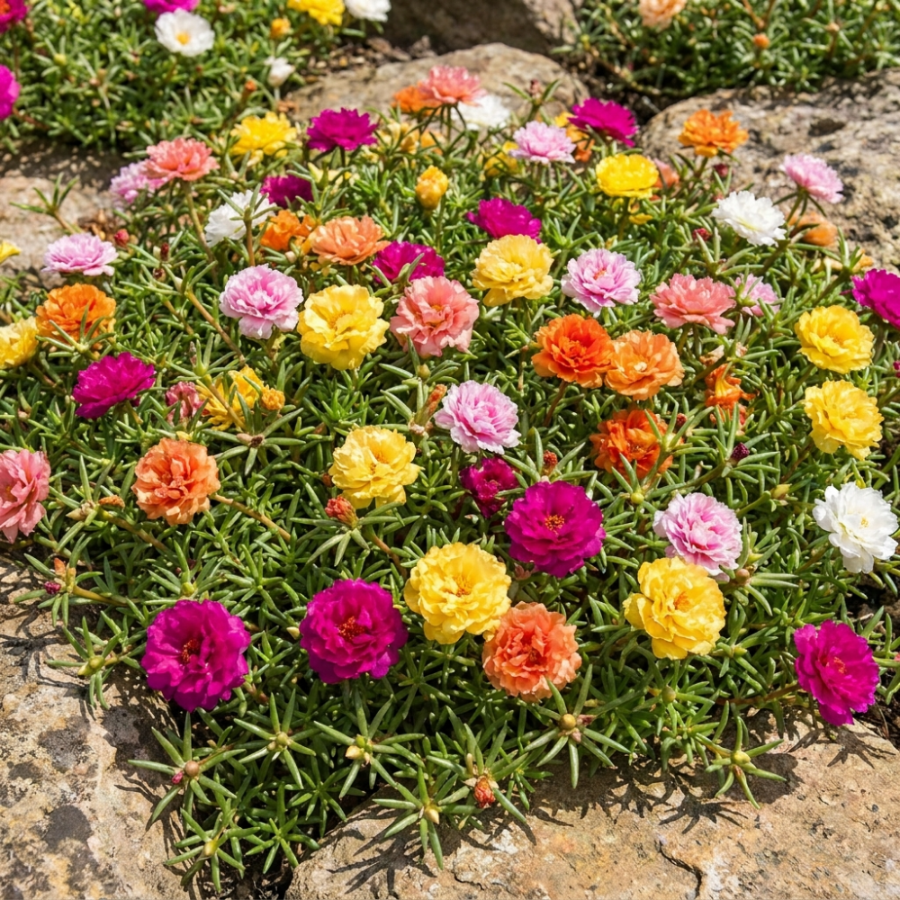 Moss Rose Live Plant, Moss Rose Portulaca Plants, Random Color Portulaca Flower in 4 Inch Pot, 4-6 Inches Tall, Easy Care Blooming Outdoor Plant