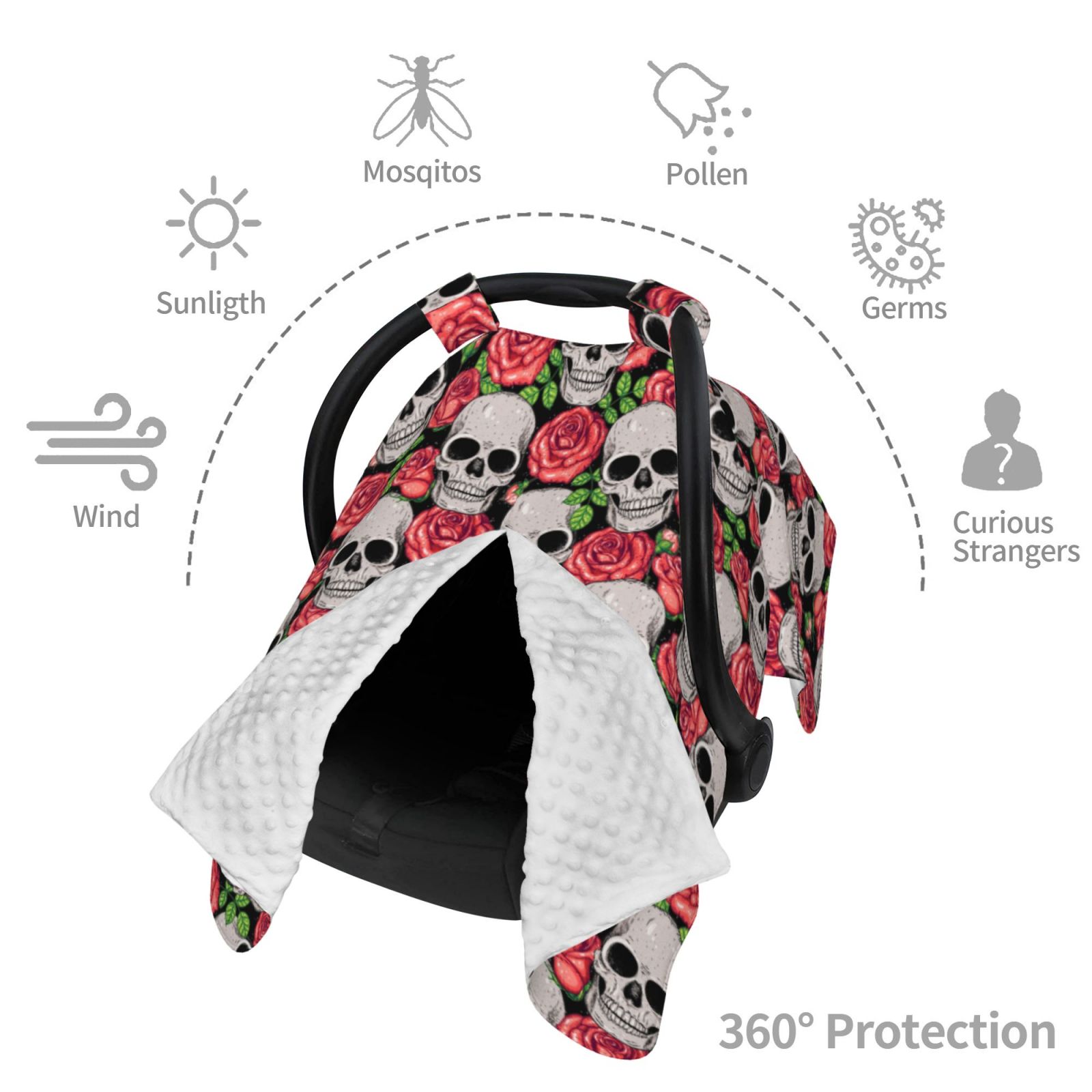 Car Seat Cover Baby - Skull and Roses Breathable Infant Car Seat Cover for Baby Carseat, Lightweight Comfort Baby Essentials Must Haves Newborn Stuff for Girl Boy