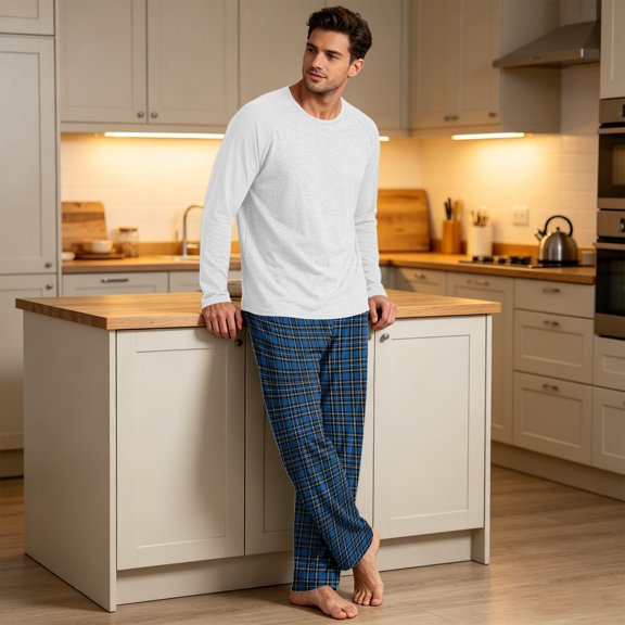 VV AVEORS Mens Pajama Set Bamboo Viscose Soft Pijamas Sets Plaid Long Sleeve Full Length Pants Pjs Check Sleepwear With Pockets Dark Blue L