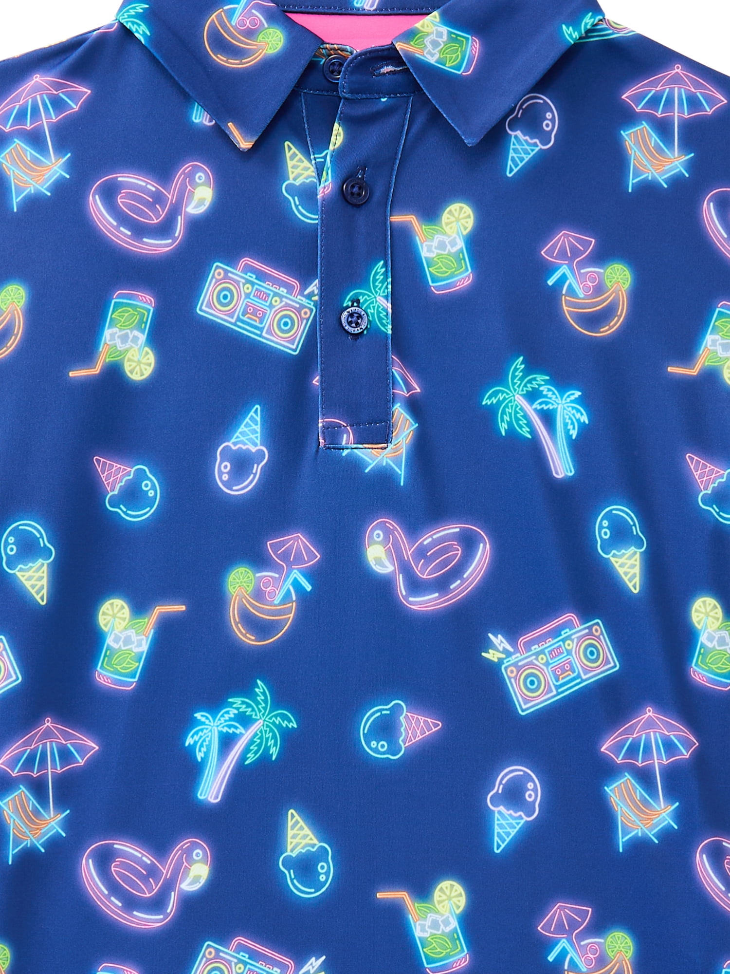 Birdie Bound Boy's Performance Neon Pool Party Printed Golf Polo Shirt, Sizes XS-XL