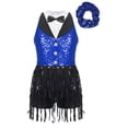 thumbnail image 3 of TiaoBug Kids Girls Sequins Tassel Latin Jazz Leotard Tango Rumba Samba Salsa Dance Dress with Hair Band Blue 12, 3 of 7