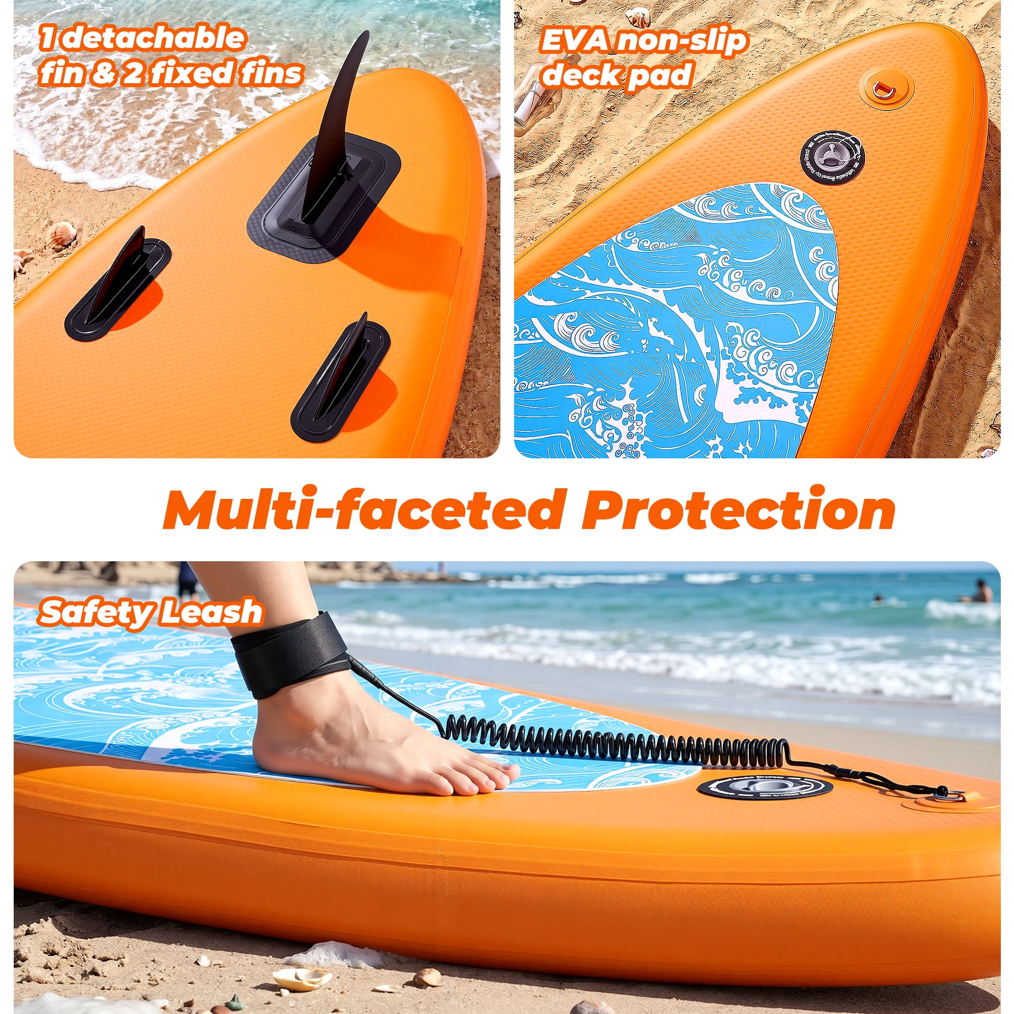 Naipo Inflatable Paddle Board 10ft Surf Orange Stand Up Paddle Board Full SUP Accessories 6in Thick 330 lbs Capacity for All Skill Levels