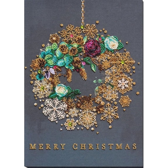 Wizardi Bead Embroidery Kit - New Year Wreath. Colorful Beads, Beading Needles. DIY Kit. Embroidery for Beginners. Home Decor. AB-828 Abris Art