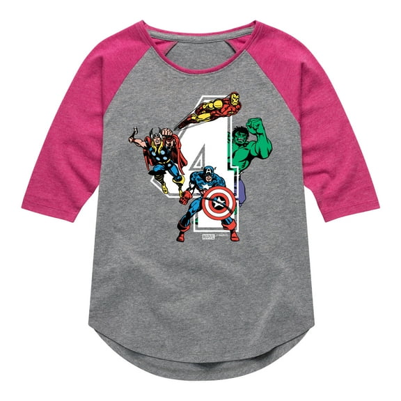 Marvel The Avengers - Birthday 4 - Toddler And Youth Girls Shirt Tail Raglan