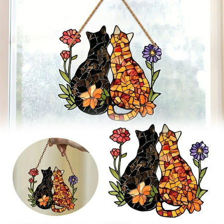 

EIALIVE Acrylic Garden Friendship Cat Window Pendant Colorful Pendant Home Decor