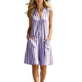 thumbnail image 2 of Ksrymi Matching Sets Women Clothing Striped Sleeveless Romper Shorts – Loose V-Neck Button Down Wide Leg Playsuit with Pockets, Relaxed Set Vacation Outfits for Women, 2 of 7